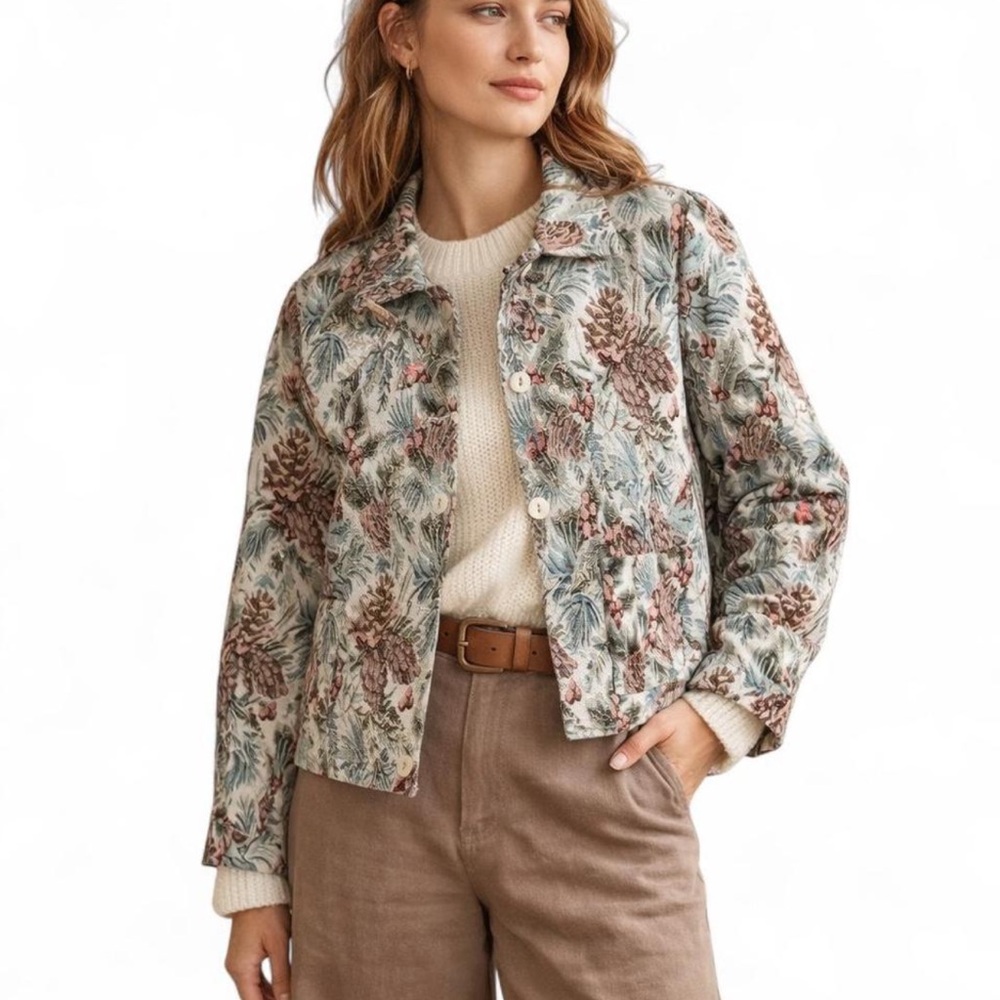 🌿 Vintage Floral Tapestry Cropped‎ Jacket | Boho Anthropologie Style